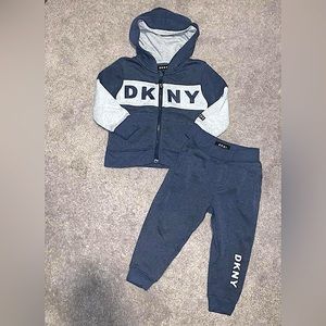 DKNY 2t Heather blue and grey zip up hooded sweatshirt with sweatpants set